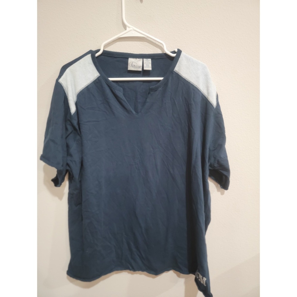 Vintage BUM Equipment‎ V Neck T Shirt Womens 3X Blue Front Logo 90s